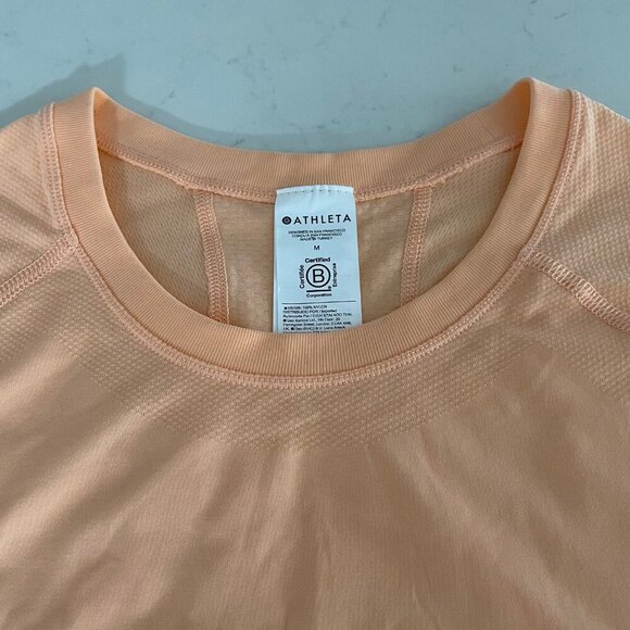Athleta Momentum Seamless Lg Sleeve Crew Neck Nylon Top Tangerine Peach Sz M NWT - Picture 7 of 15